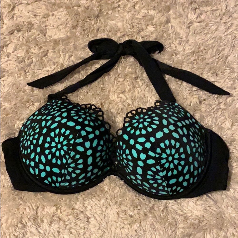 Shade Shore 34D Bikini Top Black and Turquoise